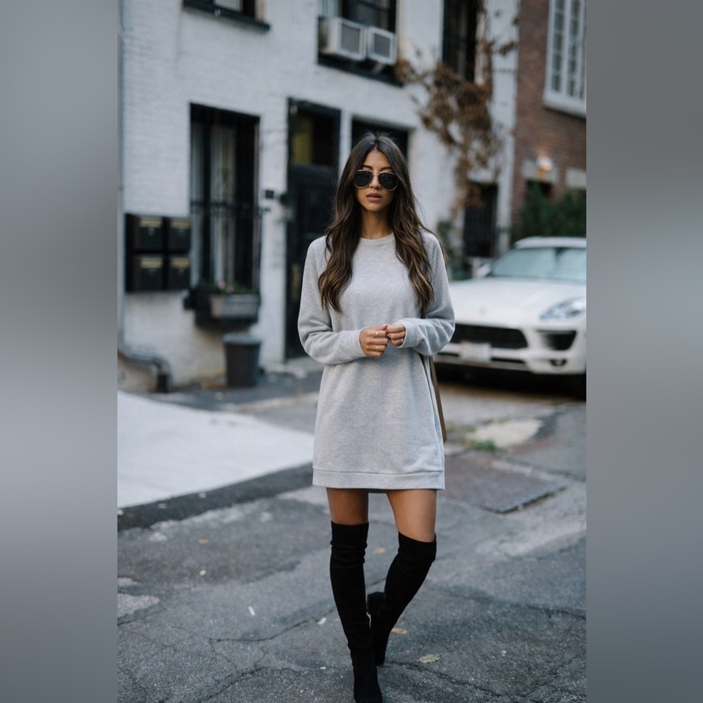 Gray Crewneck Long Sleeve Sweatshirt Dress Tunic Lounge S